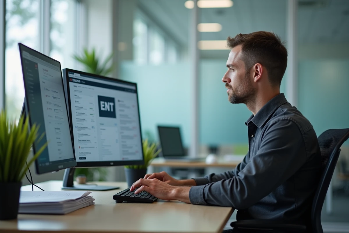 Administrateur scolaire comparant l'ENT et le webmail académique de Créteil sur son ordinateur de bureau