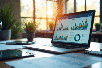 Bureau moderne avec ordinateur et outils d'audit lumineux