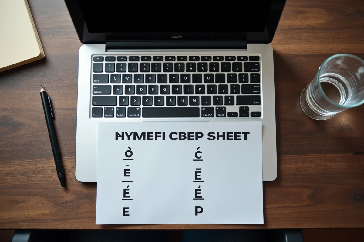 Gros plan sur un clavier Windows et une fiche mémo des raccourcis pour taper les majuscules accentuées comme É en français
