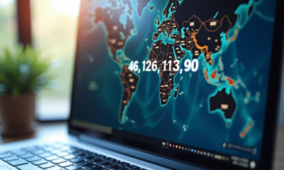 Ecran d'ordinateur affichant une recherche d'IP avec une carte du monde