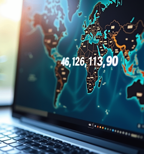 Ecran d'ordinateur affichant une recherche d'IP avec une carte du monde