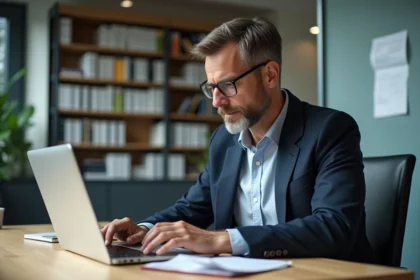 Professeur universitaire en blazer dans un bureau moderne