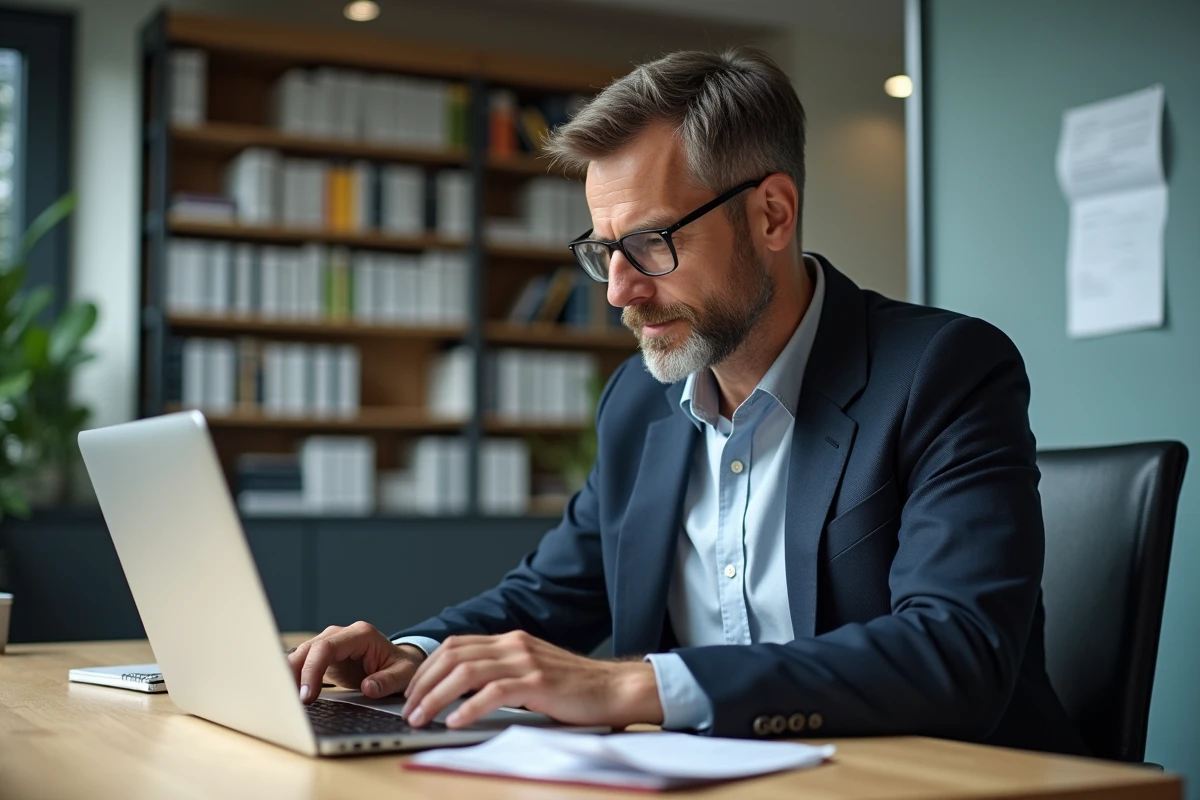 Professeur universitaire en blazer dans un bureau moderne