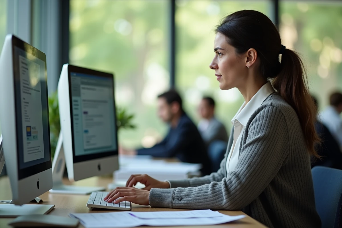 Instructrice universitaire guidant un cours en ligne