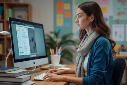 Jeune enseignante consulte le webmail Académie de Montpellier
