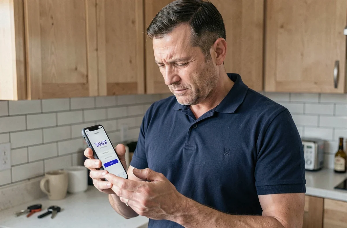 Homme tentant de créer une adresse Yahoo sur mobile avec un message d'erreur affiché
