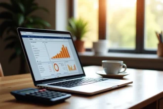 Espace de travail moderne avec ordinateur et café pour analyse ecommerce
