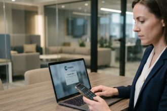 Femme d'affaires utilisant son smartphone pour une connexion securisee