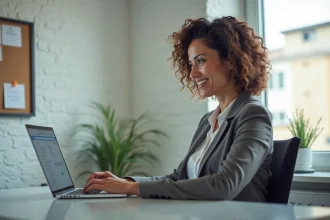 Femme professionnelle travaillant sur un ordinateur à Montpellier