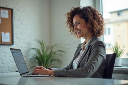 Femme professionnelle travaillant sur un ordinateur à Montpellier