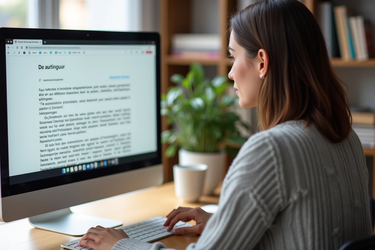 Femme tapant sur un clavier Windows pour écrire un É majuscule dans un document texte en français