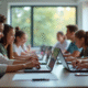 Groupe de lycéens en classe lumineuse et moderne