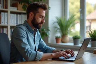 Homme en bureau moderne configurant un routeur sans fil
