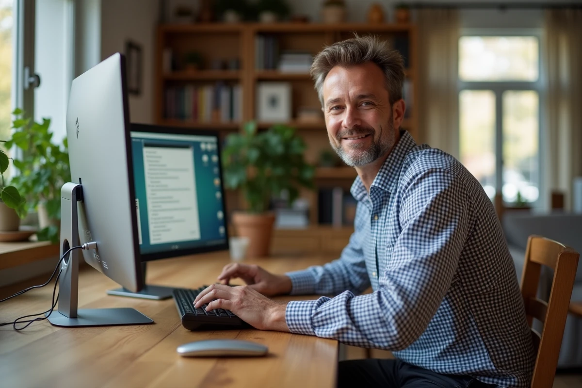 Homme travaillant à domicile sur son ordinateur