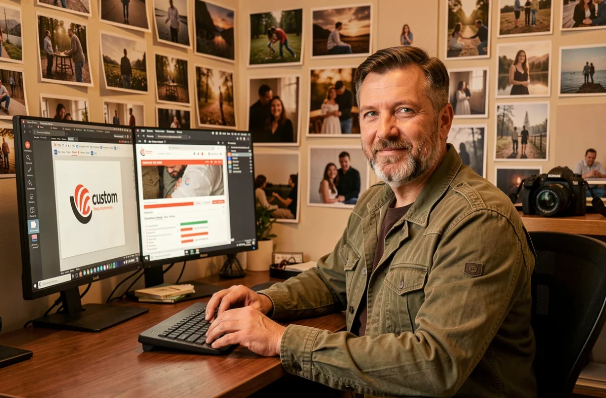 Jérôme Petit d'Iero'Grafix dans son studio personnel travaillant sur un projet de design web et graphisme