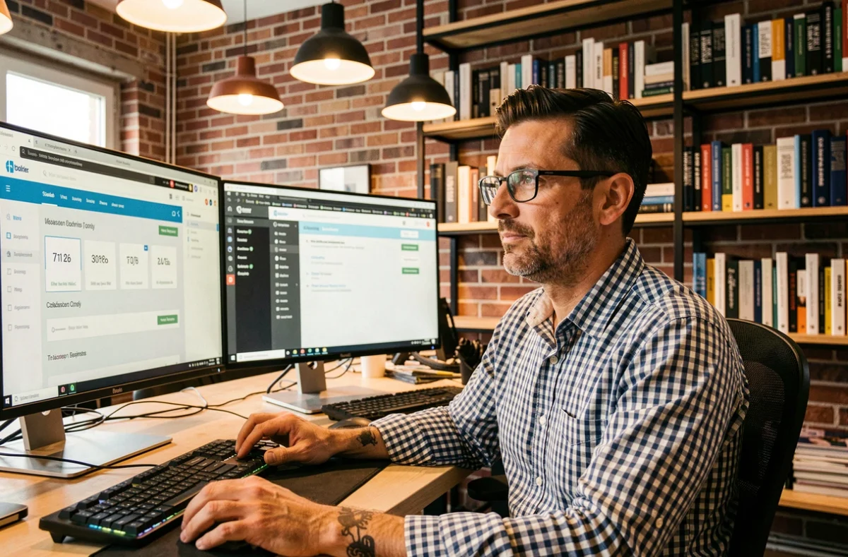 Développeur d'Inovatica concentré sur la création d'une plateforme e-commerce dans un espace de travail moderne