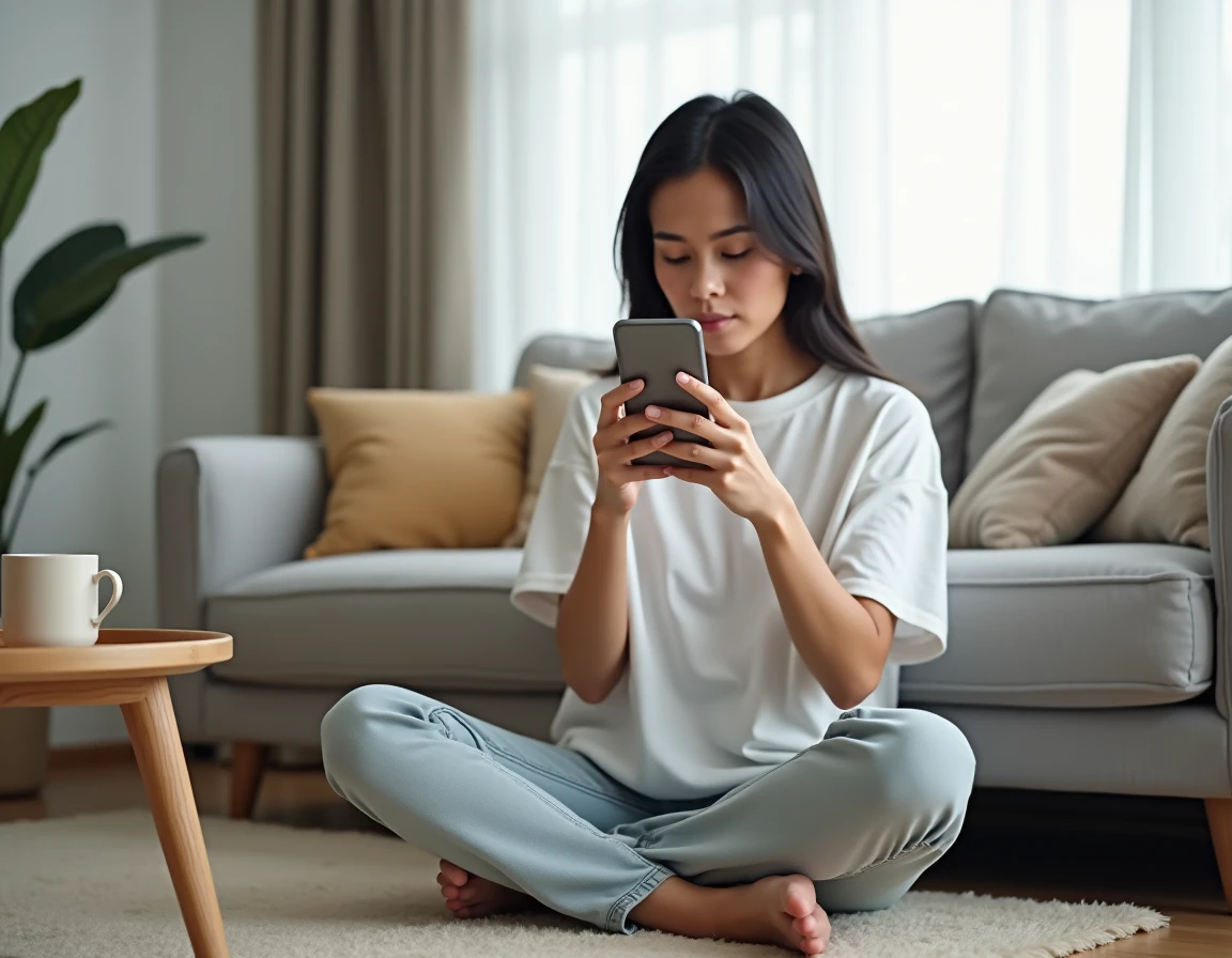 Jeune femme consultant l'album récemment supprimé sur iPhone pour retrouver des photos effacées par erreur