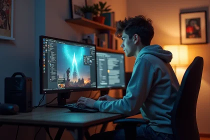 Jeune homme concentré devant son ordinateur avec Valorant