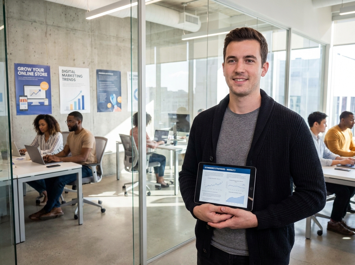 Jeune homme étudiant dans un espace coworking dynamique