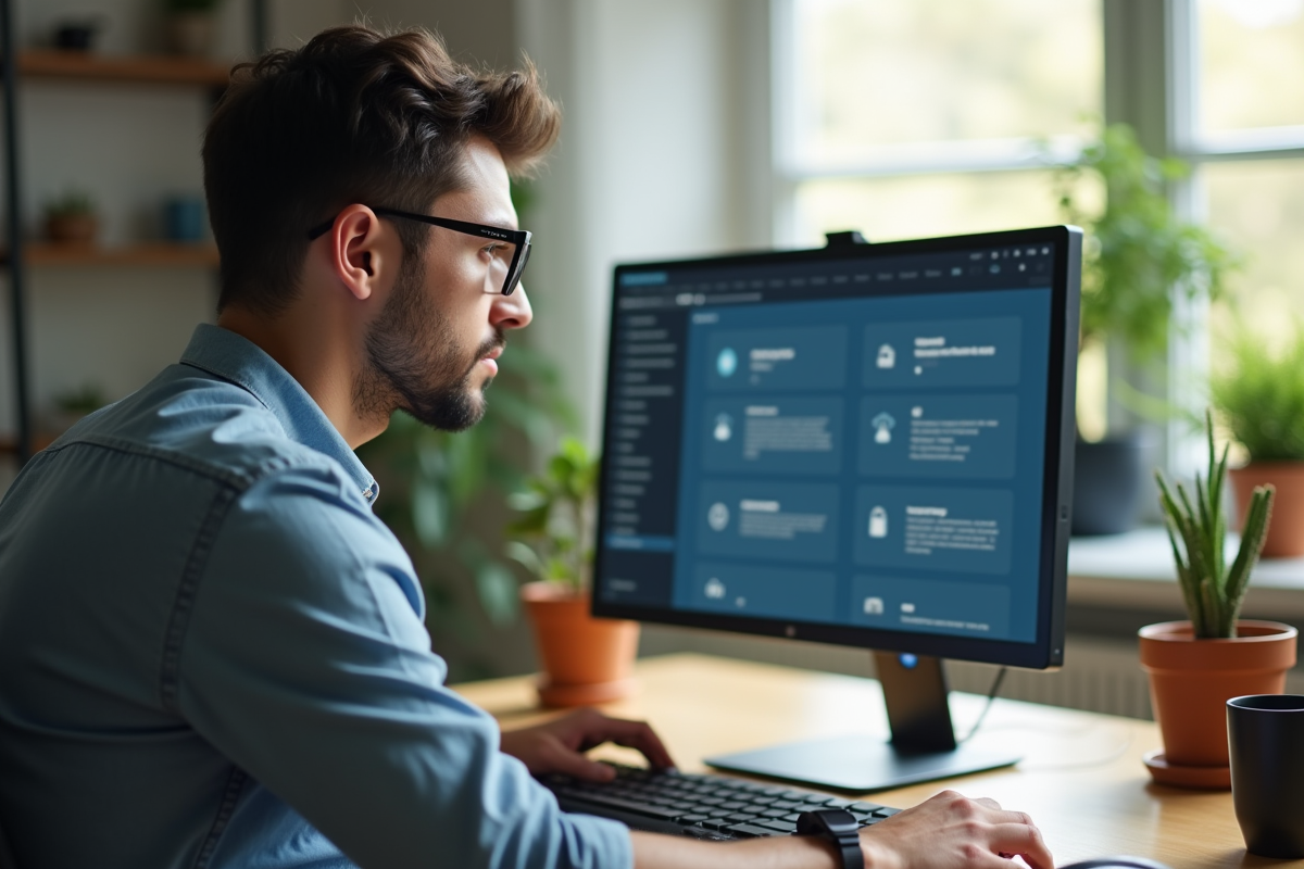 Jeune spécialiste informatique vérifiant la sécurité sur son écran