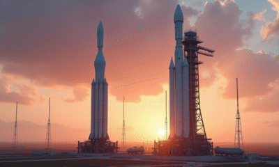 Ariane 5 et Ariane 6 côte à côte au lever du soleil