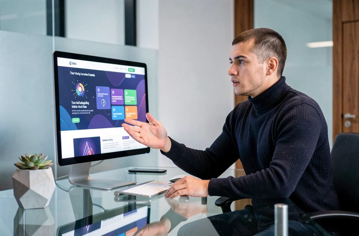 Designer web de Sparkana présentant une interface moderne dans un bureau minimaliste